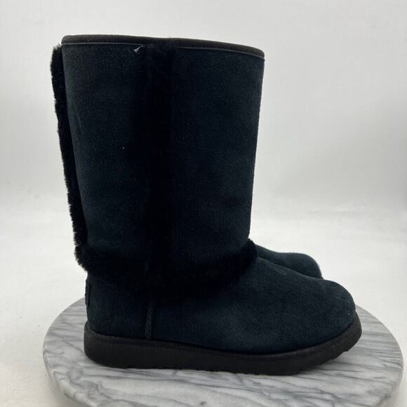 UGG Youth 4 Snow Boots Black Hadley 2 Waterproof Wool Mid Calf Tall 1106835K - Picture 2 of 14